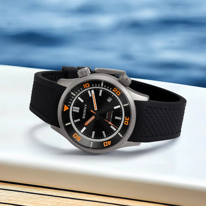 BERNY Automatic Full Titanium Diver Watch For Men Supper Luminous Sappire AR Coated Miyota 8215 Dual Crown Mechanical Dive Watch