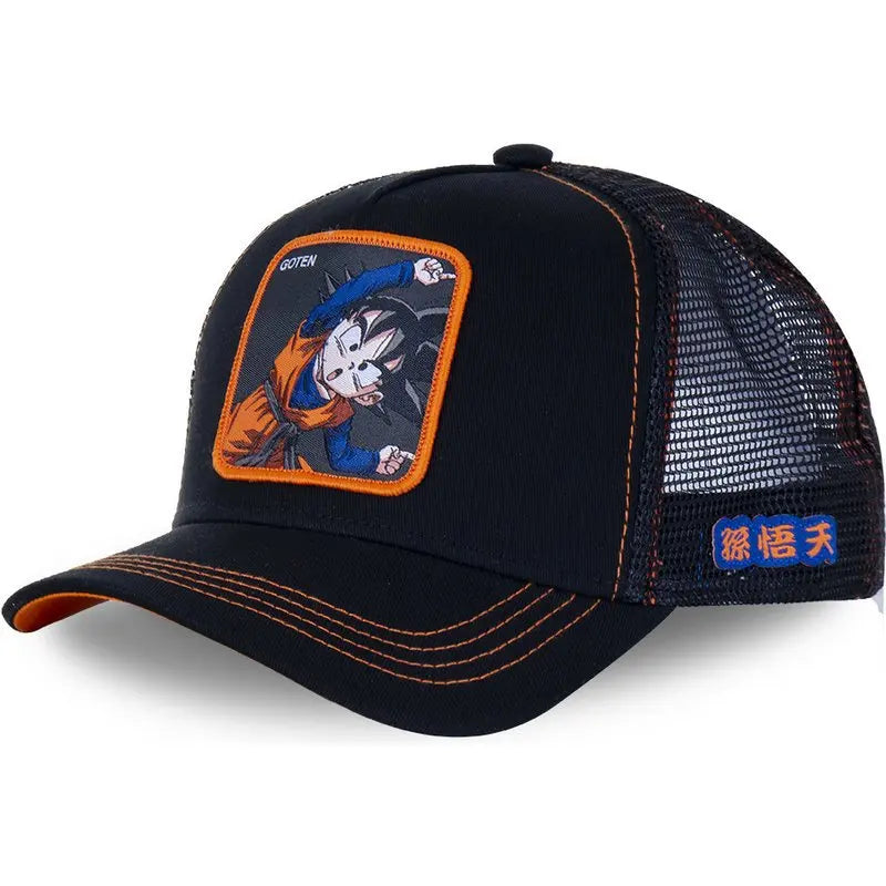 Casquette Dragon Ball Son Goku pour l'été : casquette de voyage à visière, pour homme, brodée, style hip-hop, visière pare-soleil, casquette trucker ajustable en maille