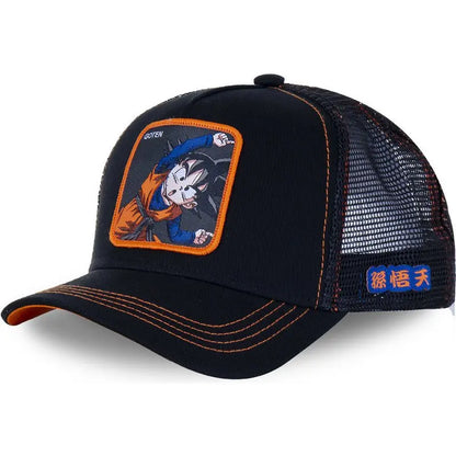 Casquette Dragon Ball Son Goku pour l'été : casquette de voyage à visière, pour homme, brodée, style hip-hop, visière pare-soleil, casquette trucker ajustable en maille