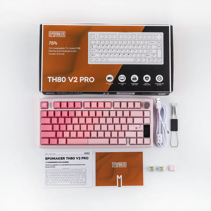 EPOMAKER TH80 V2 PRO 75% ANSI US Layout Wired/Bluetooth/2.4Ghz Wireless Mechanical Gaming Keyboard with Screen/ Knob & 10000mAh