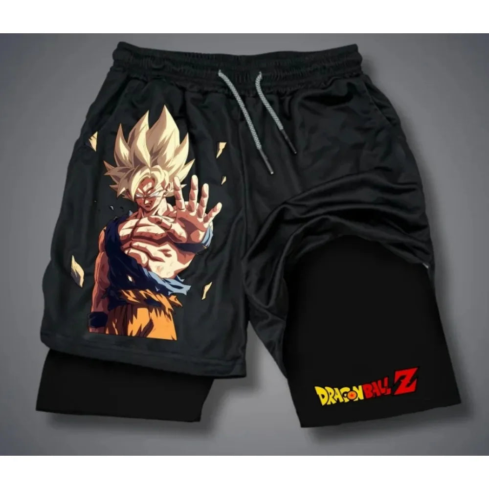 Аниме „Dragon Ball“ – летни шорти 2-in-1 Сайян 4 ретро стил Y2K за плаж, бързосъхнещи, дишащи, подходящи за бавно бягане, модни шорти