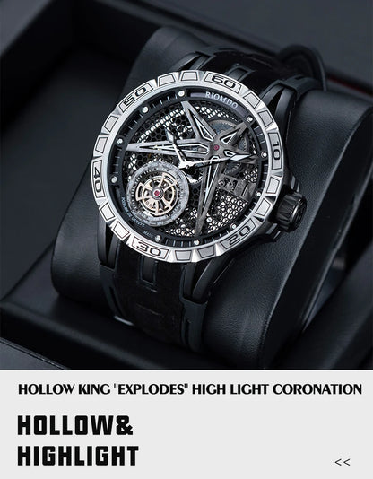 OBLVLO Men's Two Tone Big Skeleton Dial Mechanical Automatic Watch Luminous Waterproof Rubber Band Machinery Clock RD-903
