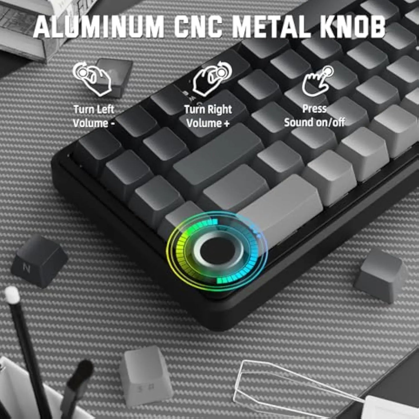 Attack Shark X66 Gasket Wireless Mechanical Gaming Keyboard with Volume Knob RGB Backlit Side Printed PBT Keycaps