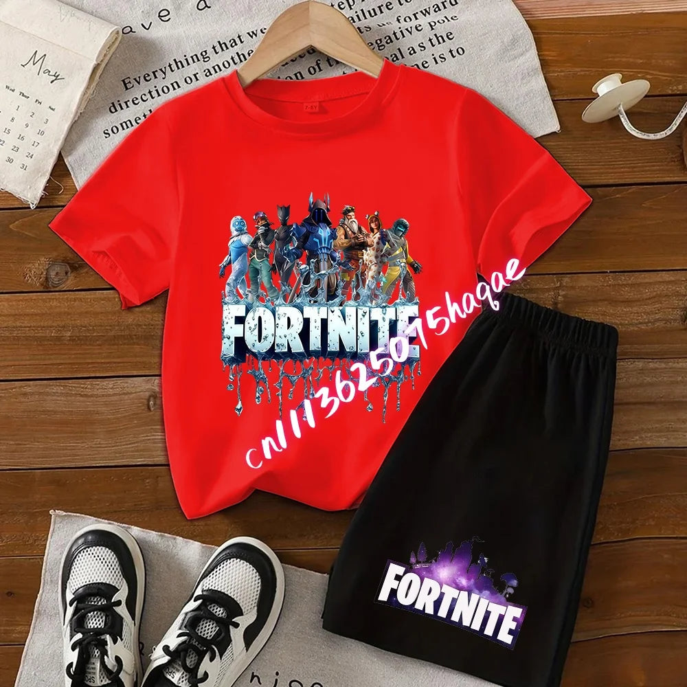 Summer Kids Game Fortnite T-Shirt Suit Anime Short Sleeve Shorts 2 Piece Summer Children Cotton Casual Sportswear Gifts