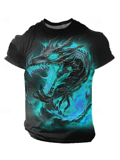 2024 Summer Street Style Fashion Men's T-shirt Urban Everyday Casual Short-sleeved Top 3D Dragon Print Men's Outdoor T-shirt