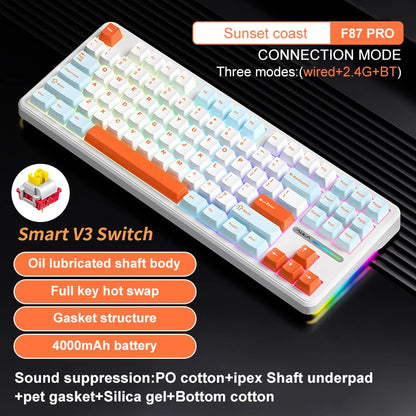 AULA F87 Pro Mechanical Keyboard 2.4g/Usb/Bluetooth Tri Mode Wireless 87 Key 5 Layer Silencing Filling Suitable For Gam Original