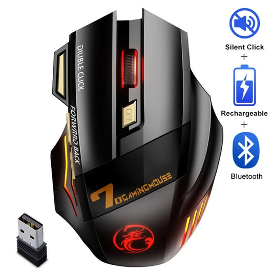 Wireless Bluetooth Mouse Rechargeable RGB Gaming Mouse, Ergonomic Silent Wireless Bluetooth Mouse with 7 Buttons, 3200 DPI Bluetooth Mouse for PC, Laptop & Mac