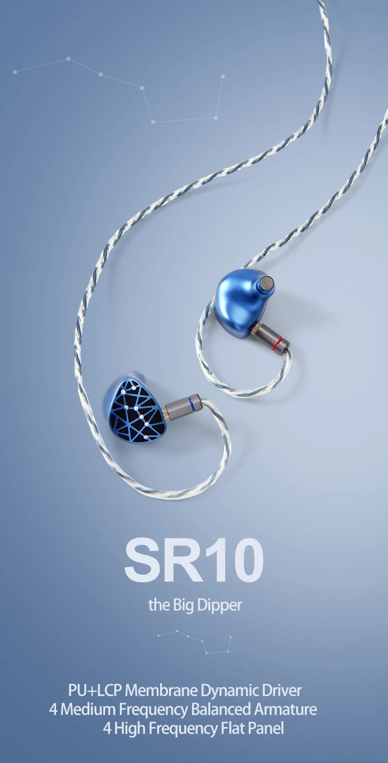 Sound Rhyme SR10 In-Ear HiFi Earphones 2DD+4BA+4PB High Quality Hifi Coil Iron 0.78mm 2Pin 2.5+3.5+4.4mm Plug Music Earphone