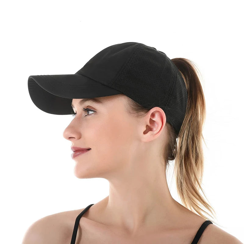 Women Summer Baseball Cap Solid Color Cross Ponytail Hat Quick-Drying Half-Hollow Men Caps Golf Wear Sport Leisure Hat 6 Colors