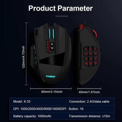 E-YOOSO RGB USB 2.4G Wired Gaming Mouse X-33 16000DPI 18 Buttons Programmable Backlight Game Mice Suitable for Desktop Laptop PC