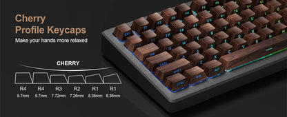 Wood Grain, Side Engraved Translucent Cherry Keycap PBT 126 Keys, Customized for 60/84/98/108 Mechanical Keyboard