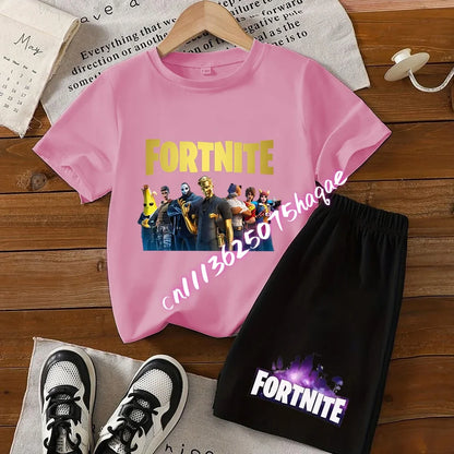 Summer Kids Game Fortnite T-Shirt Suit Anime Short Sleeve Shorts 2 Piece Summer Children Cotton Casual Sportswear Gifts