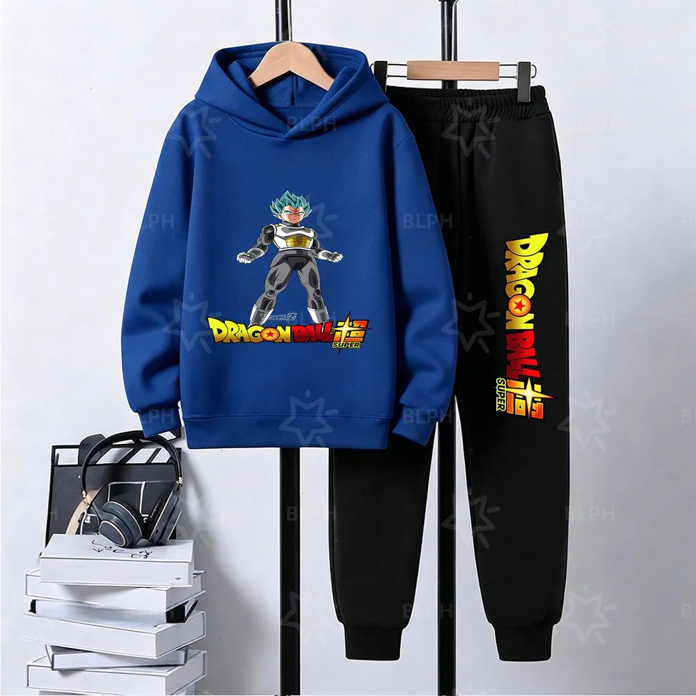 Dragon Ball Super Son Goku Printed Hooded Sweatshirt Suit Casual Loose Anime Streetwear Hoodie Pants 2 Piece Set for Men Boys