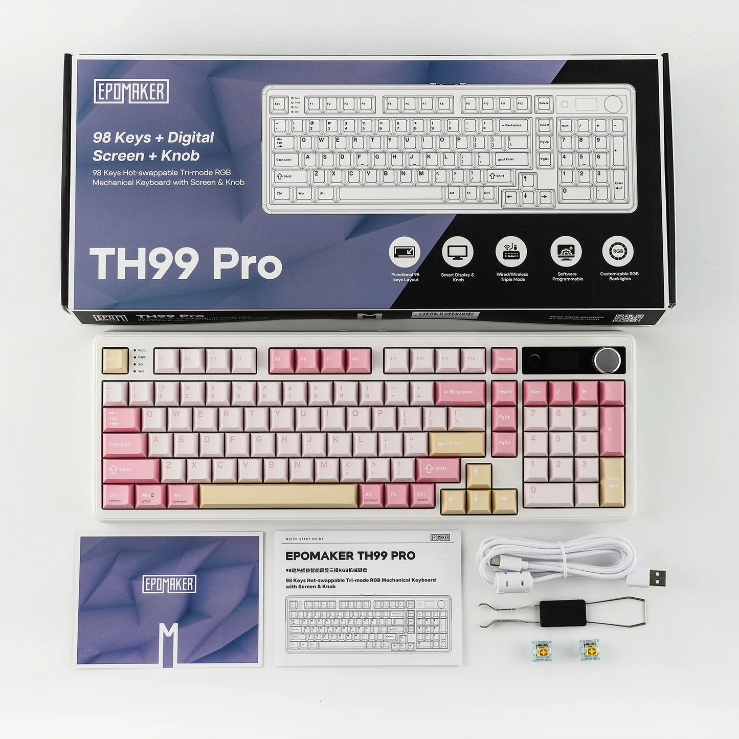 EPOMAKER TH99 PRO 96% ANSI US Layout Hot-Swap Wired/Bluetooth/2.4Ghz Wireless Mechanical Keyboard with 10000mAh for PC/Mac