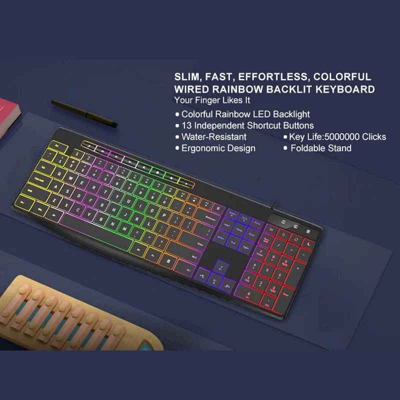 New Wired Light Backlit RGB Mute Keyboard  Desktop Notebook Home Business For Office Ultra Thin USB office home