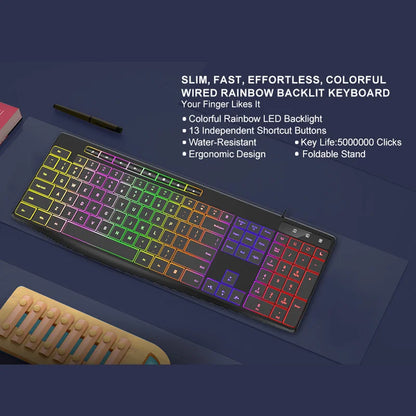 New Wired Light Backlit RGB Mute Keyboard  Desktop Notebook Home Business For Office Ultra Thin USB office home