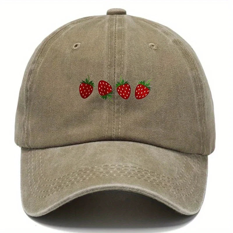 Strawberry printed baseball cap with adjustable sunshade, fashionable duckbill cap for both men and women, soft top design