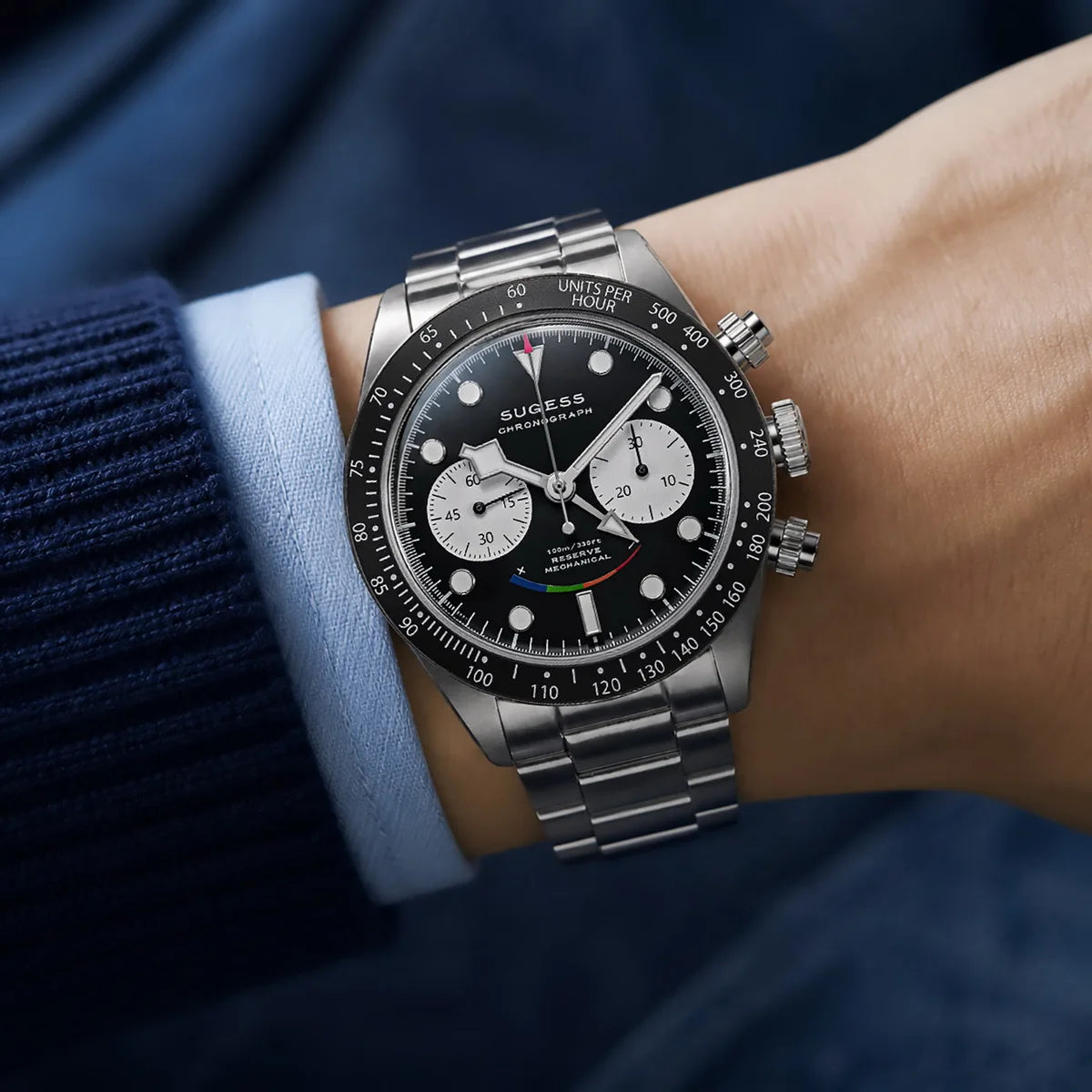 Sugess Chronograph Watch for Mens ST1907 Movement Mechanical Sapphire Crystal Wristwatches Waterproof Pilot Air Force Clock S475