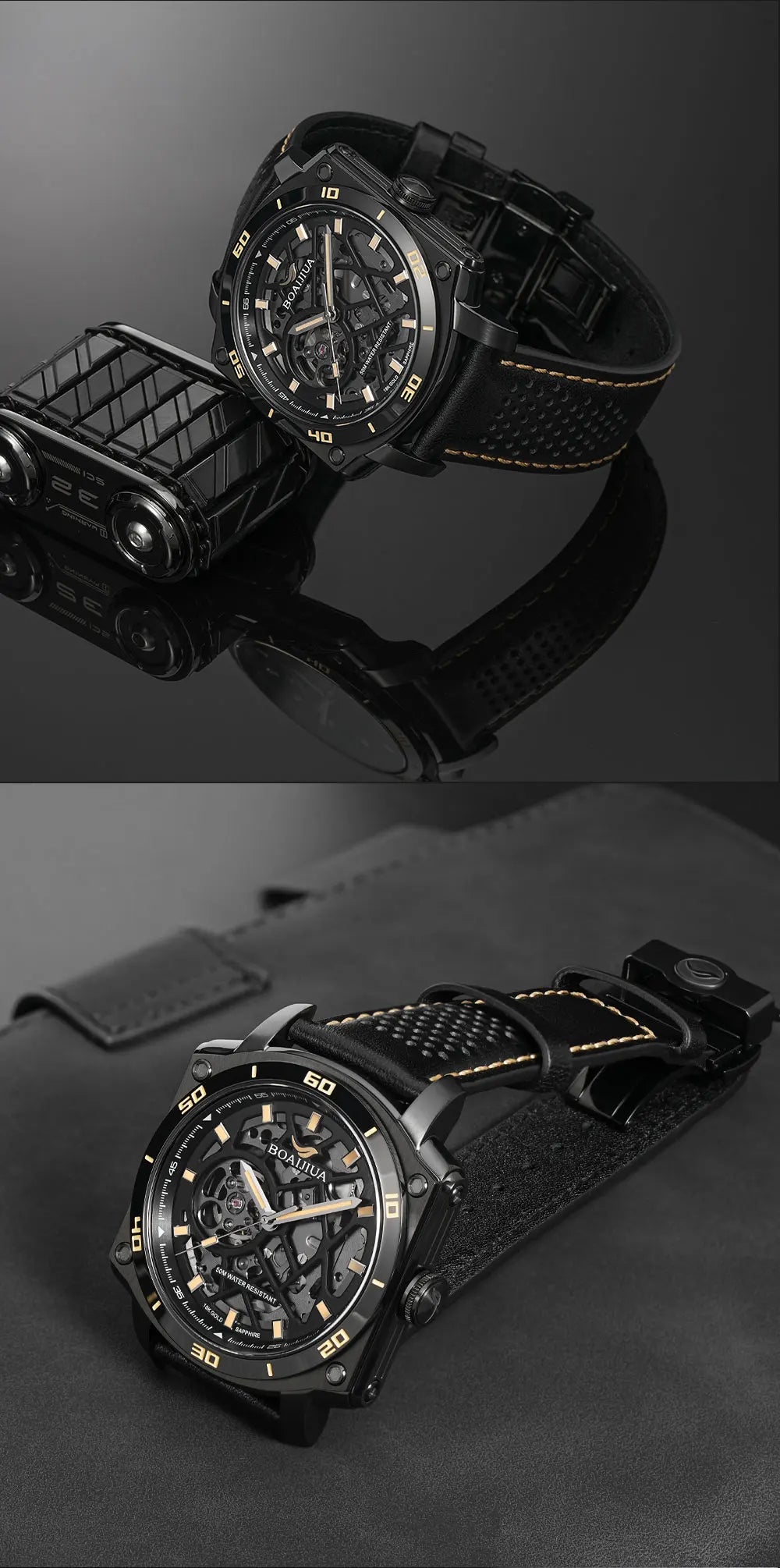 BORIAGE(BOAIJIUA) Men's Fully Automatic Mechanical Watch Original Design Cut out 50m Water Resistant Luminous Wristwatch