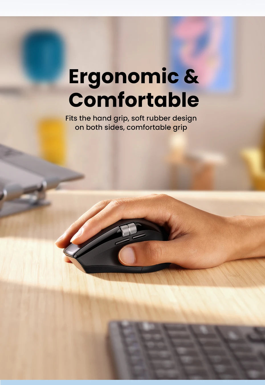 UGREEN Wireless Mouse Bluetooth 5.4 Ergonomic 5000 DPI Rechargeable Wireless Mouse with Hyper-Fast Scroll for MacBook, Laptop, PC & Tablet