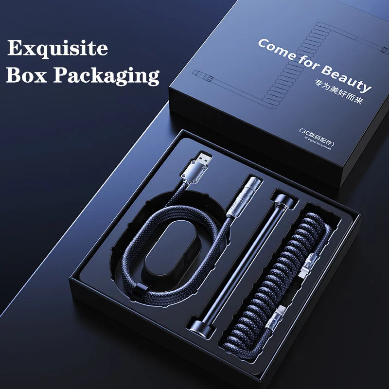 Eary 1.2m Coiled Keyboard Cable USB to Type-C Detachable Metal Aviator for Mechanical Gaming Keyboard Accessories for PC Laptop