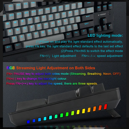 E-YOOSO K620 USB Mechanical Gaming Keyboard Wired Blue Red Switch Monochrome LED Backlit 87 Key for Compute Laptop PC
