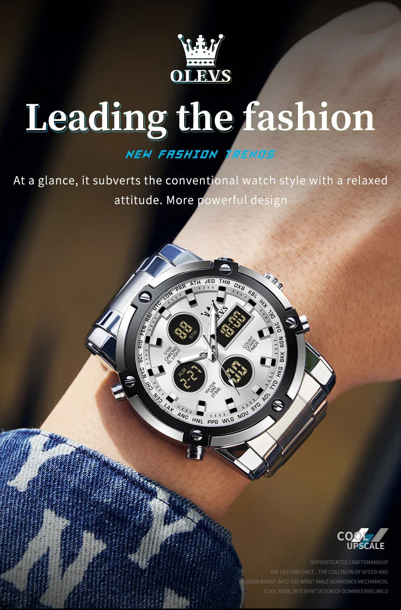 OLEVS Men's Watches Original Multifunctional Wlectronic Watch for Man Waterproof Luminous Alarm Clock Fashion Dress