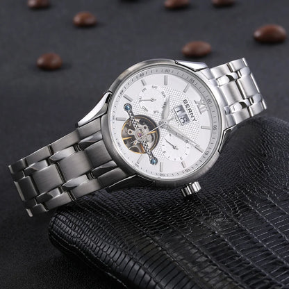 BERNY Automatic Watch for Men Auto Self-wind Mechanical Watches Date Skeleton 5ATM Luxury Male Wristwatches