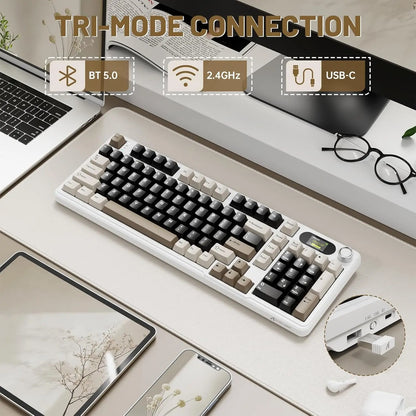 ATTACK SHARK X98Pro Wireless Mechanical Keyboard with Screen & Knob, Tri-mode Gasket Hot Swappable RGB Keyboard, Web Driver