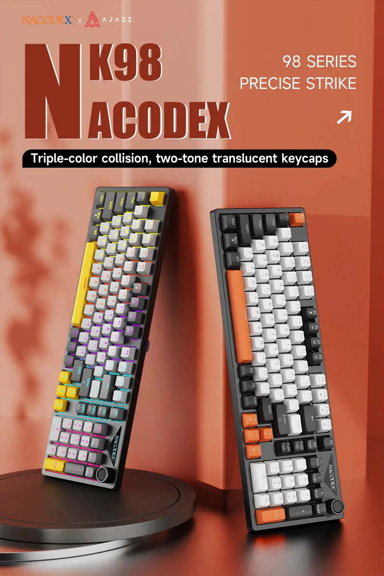 AJAZZ NK98 Wired Mechanical Keyboard: Full-Key Hot-Swap, 98-Key Layout for Precise Performance; Wired, Stable Control, Multi-System Compatibility; Windows Vista/XP/7/8/10/17, Mac: Wired connection for stable control and low l