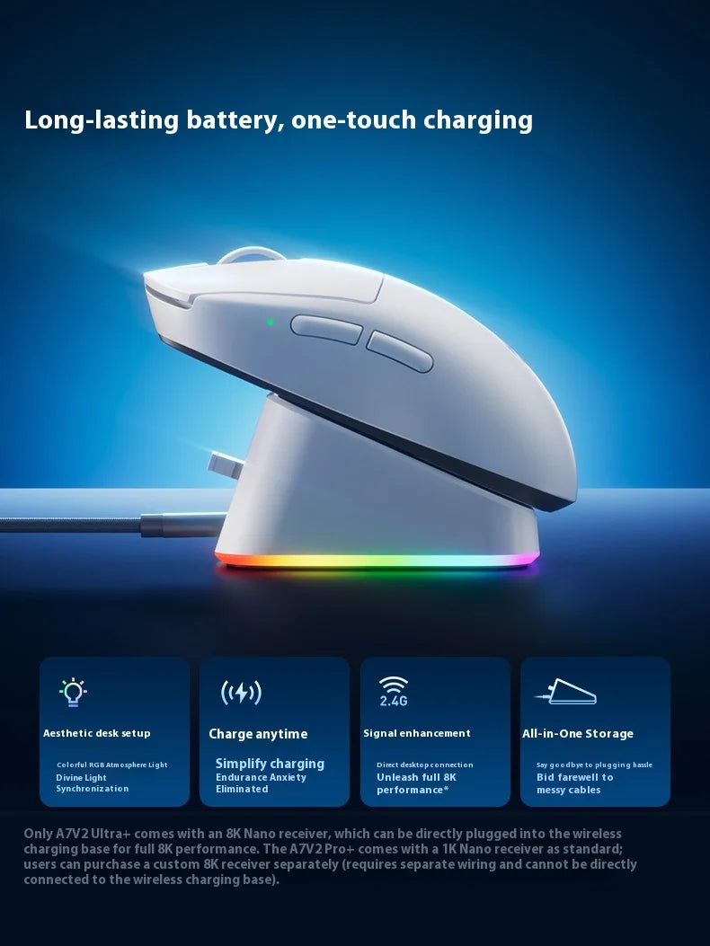 MCHOSE A7 V2 Ultra+ Kabellose Maus Tri-Mode Leichtgewicht Paw3950 Ti 42000dpi 500mah PC E-Sports Laptop Gaming-Maus Zubehör