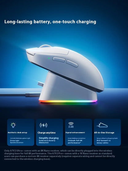 MCHOSE A7 V2 Ultra+ Kabellose Maus Tri-Mode Leichtgewicht Paw3950 Ti 42000dpi 500mah PC E-Sports Laptop Gaming-Maus Zubehör