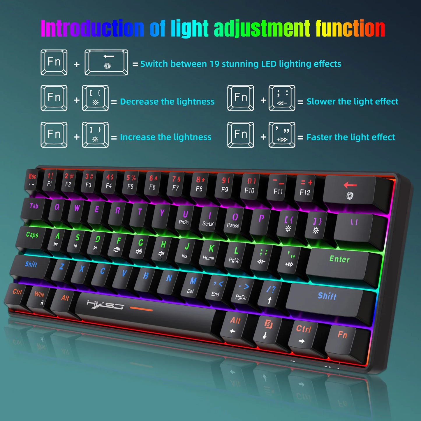 Mechanical keyboard 61 keys Colorful Wired USB Keyboards gamer gaming 60% Backlit Computer key board Pc teclado Ergonomic office