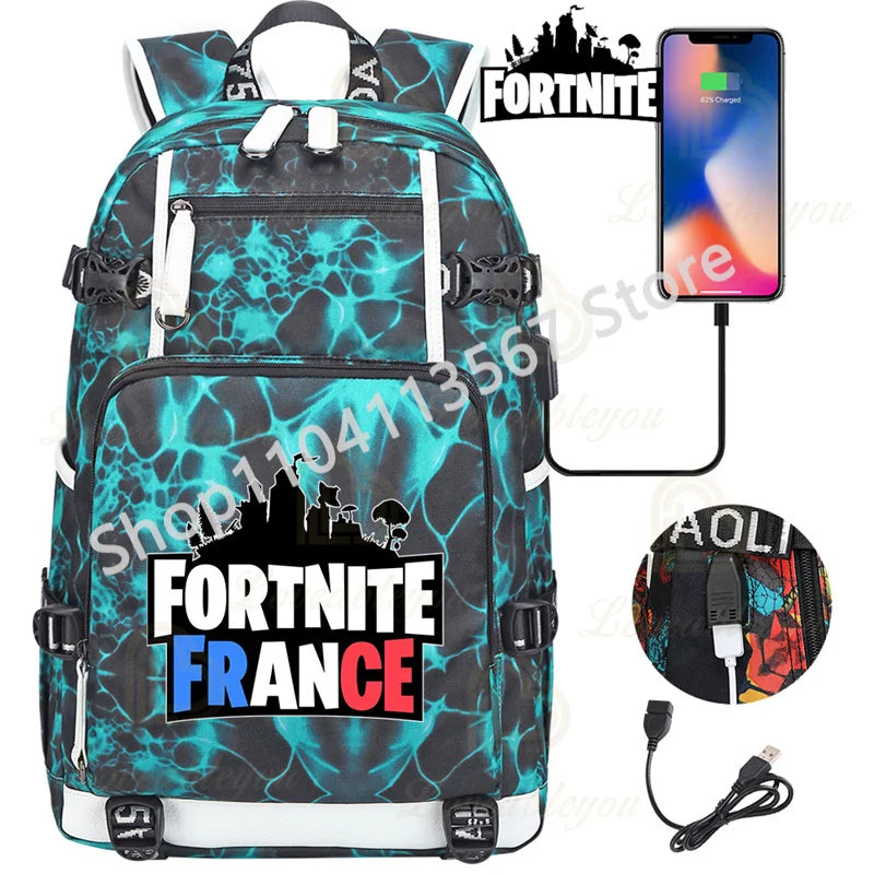 Ultima Knight F-Fortnited Battle Royale Backpack with USB Charging Anime Figures Study Stationery Compartment for Students