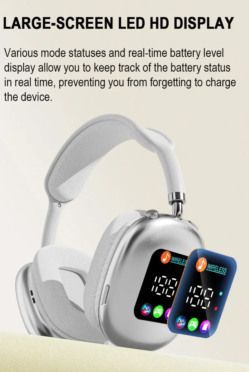 Wireless Bluetooth Headset with RGB Digital Display, Card Reader, Long Battery Life, HiFi Sound & Noise Reduction Earphones