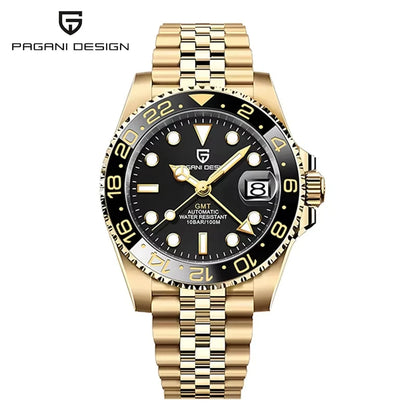 PAGANI DESIGN 40mm GMT Men's Mechanical Watches Rubber Strap Rotating Bezel 100 Waterproof Sports Wristwatch Mens Business Clock