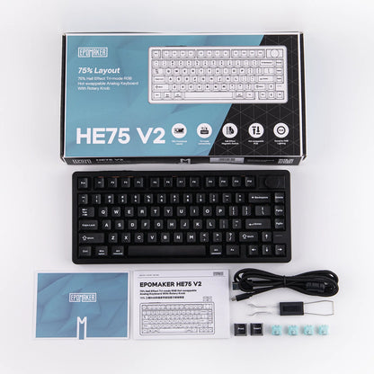 EPOMAKER HE75 V2 75% ANSI US Layout Tri-mode Wireless Hall Effect Gaming Keyboard 0.005mm Adjustable Actuation/Rapid Triggering