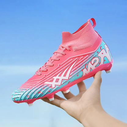 Chaussures de football pour hommes et femmes, chaussures de sport à crampons longs, idéales pour les étudiants, les matchs et l'entraînement.