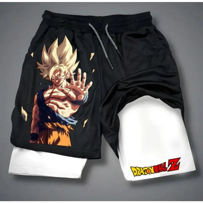 Аниме „Dragon Ball“ – летни шорти 2-in-1 Сайян 4 ретро стил Y2K за плаж, бързосъхнещи, дишащи, подходящи за бавно бягане, модни шорти