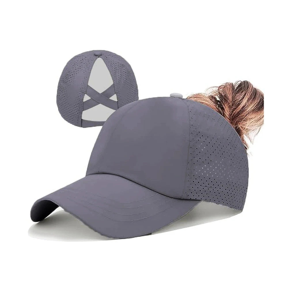 Women Summer Quick Dry Mesh Baseball Cap Solid Color Cross Ponytail Hat Athleisure