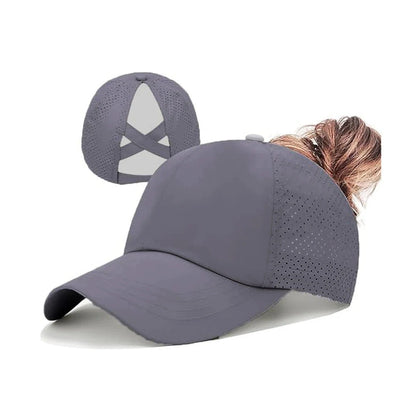Women Summer Quick Dry Mesh Baseball Cap Solid Color Cross Ponytail Hat Athleisure