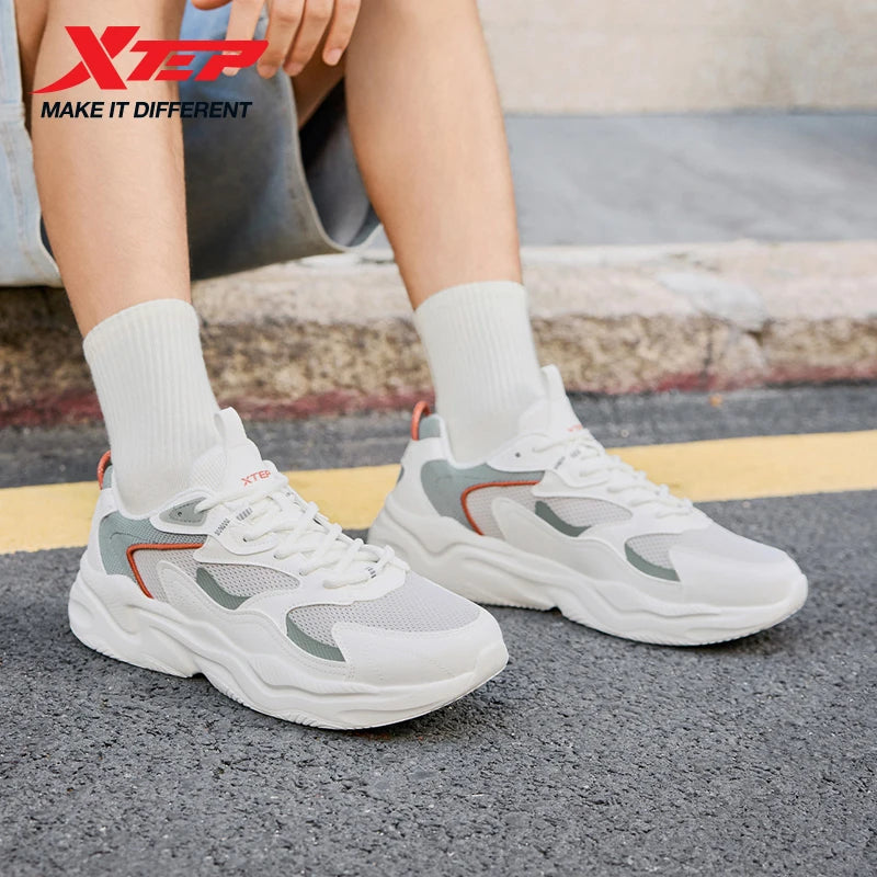 Xtep Casual Shoes For Men Breathable Thick Sole Heightened Lightweight Strong Wrapping Street Style Sports Shoes 977319320047