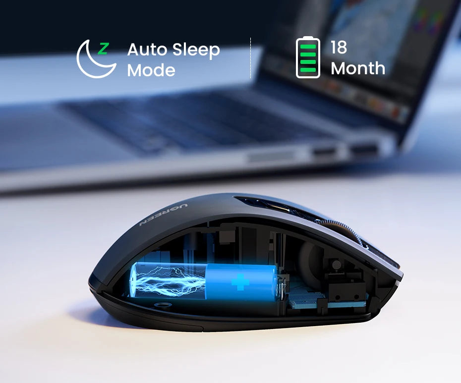 Безжична мишка UGREEN Bluetooth 5.0, ергономична 4000DPI, 6 безшумни бутона, за MacBook, таблети, лаптопи, компютър и PC, 2.4G
