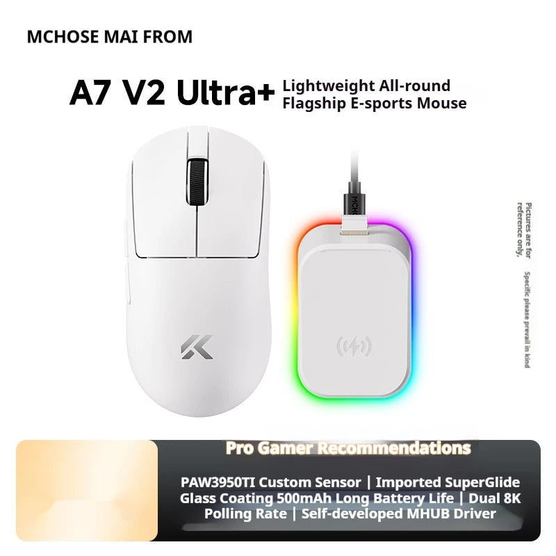 MCHOSE A7 V2 Ultra+ Kabellose Maus Tri-Mode Leichtgewicht Paw3950 Ti 42000dpi 500mah PC E-Sports Laptop Gaming-Maus Zubehör