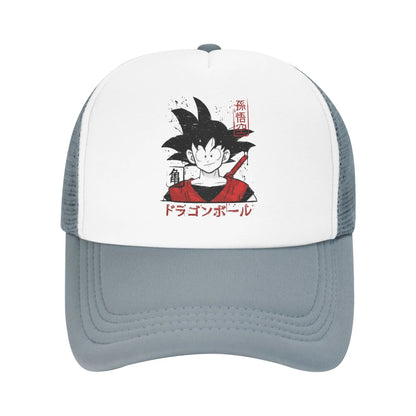 Japońska czapka z daszkiem Goku z serii Dragon Ball Z z siateczką – unisex, modne czapki przeciwsłoneczne, czapki typu snapback, czapki wędkarskie, zimowe czapki typu trucker