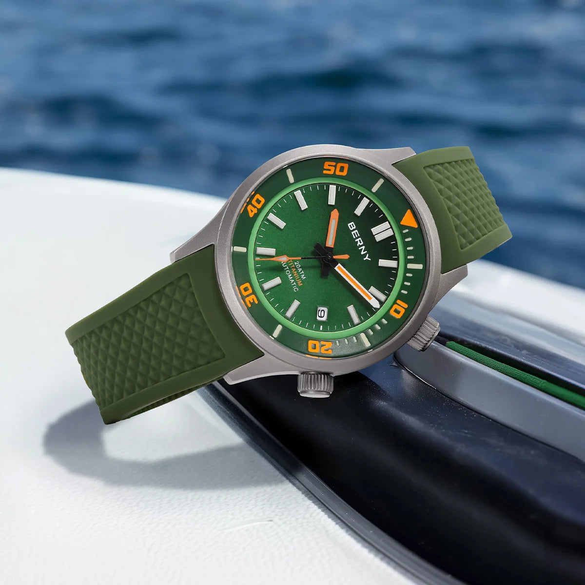 BERNY Automatic Full Titanium Diver Watch For Men Supper Luminous Sappire AR Coated Miyota 8215 Dual Crown Mechanical Dive Watch