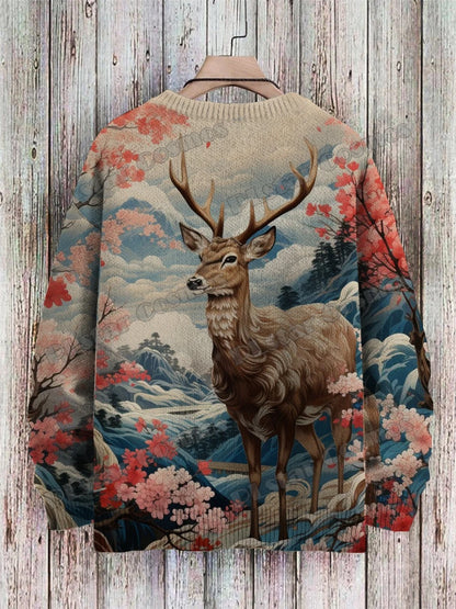 PLstar Cosmos Retro Dragon & Deer Art Pattern 3D Printed Mens Knitted Pullover Winter Unisex Casual Knit Pullover Sweater ZZM118
