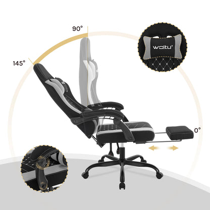 WOLTU snurrbar datorstol med massagefunktion, ergonomisk kontorsstol med kudde och fotstöd, höjdjusterbar gamingstol