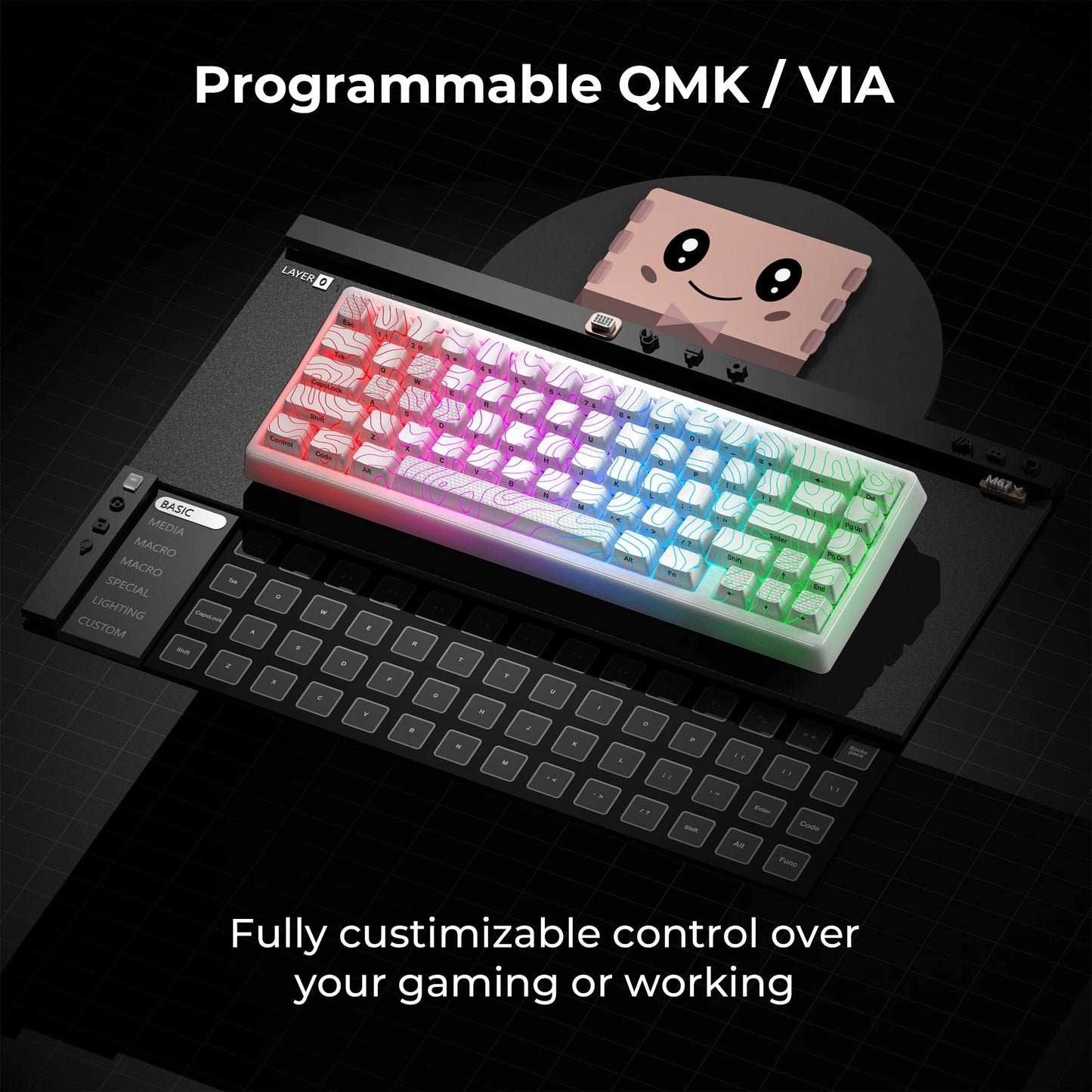 XVX M67 JadeStone Mechanical Keyboard 65% Tri-Mode Wireless Keyboard, Hot Swappable RGB Mechanical Keyboard with IMD Keycaps, Gasket Mount Gaming Keyboard