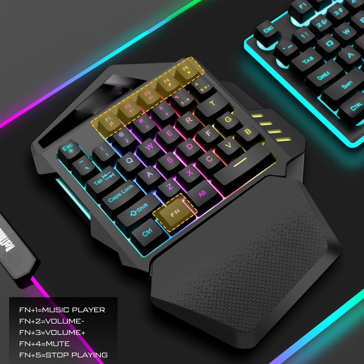 Mini Mechanical Keyboard One Handed Gaming Keyboard 2.4G Wireless RGB Lighting ABS 35 Keys Gaming Keyboard for Computer